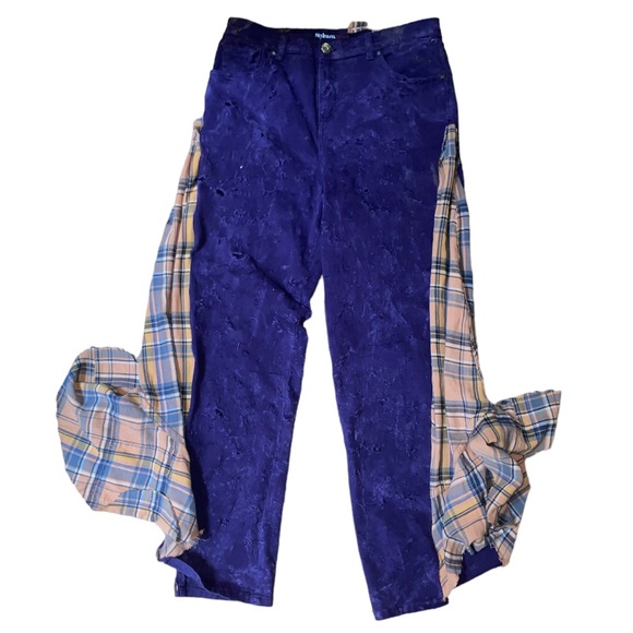 Purple and orange wide leg jeans